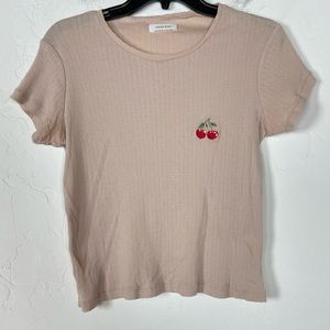 Anine Bing Beige Crop Top with Cherry Embroidery